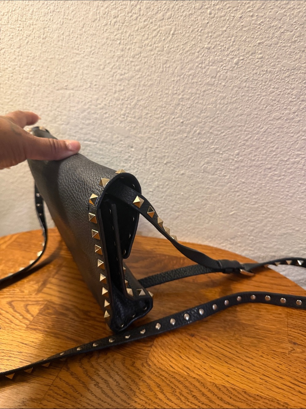 Valentino Garavani Black Leather Studded Crossbody with Gold Hardware - Picture 3 of 5